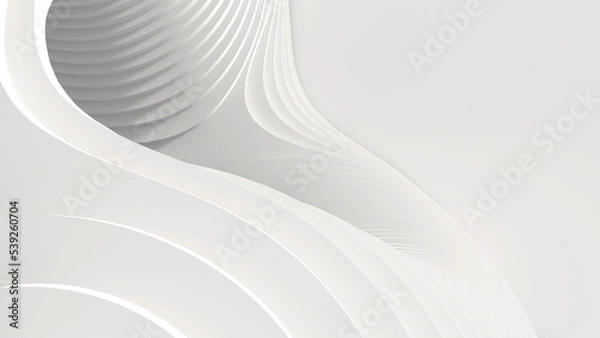 Fototapeta Abstract creative modern parametric white light 3D three-dimensional background. A complex geometric rounded volume cut into many parts forming steps. 3d illustration