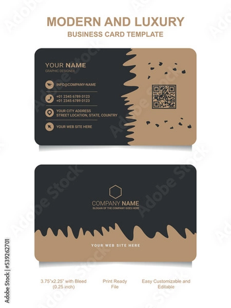 Fototapeta Premium Gold Black Name card and luxury horizontal business card template. Vector visiting card.