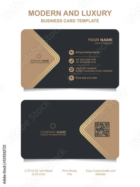 Fototapeta Premium Gold Black Name card and luxury horizontal business card template. Vector visiting card.