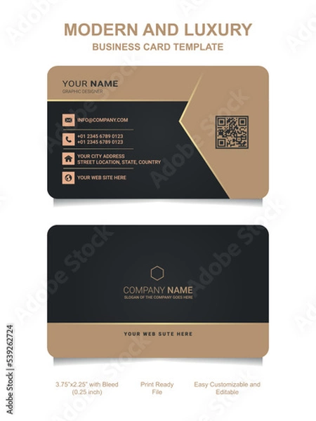 Fototapeta Premium Gold Black Name card and luxury horizontal business card template. Vector visiting card.
