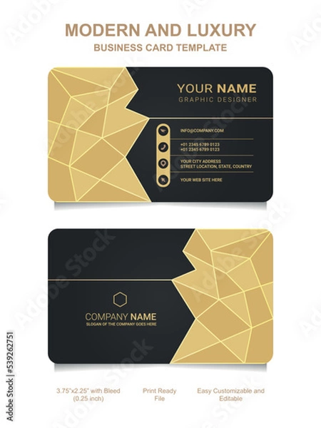 Fototapeta Premium Gold Black Name card and luxury horizontal business card template. Vector visiting card.