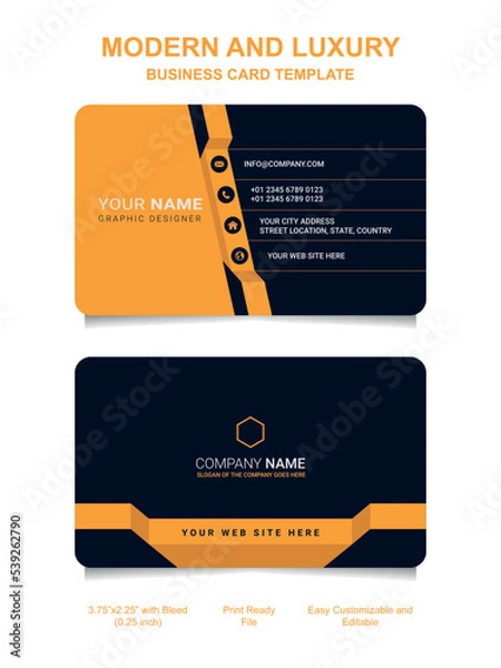 Fototapeta Premium Gold Black Name card and luxury horizontal business card template. Vector visiting card.