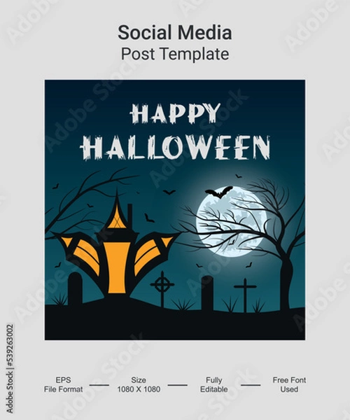 Fototapeta Happy Halloween Social media post template design. Pumpkin with Horror Halloween Concept. Vector illustration for greeting card, invitation, web banner advertising, poster.