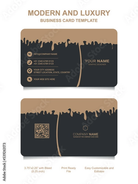 Fototapeta Premium Gold Black Name card and luxury horizontal business card template. Vector visiting card.