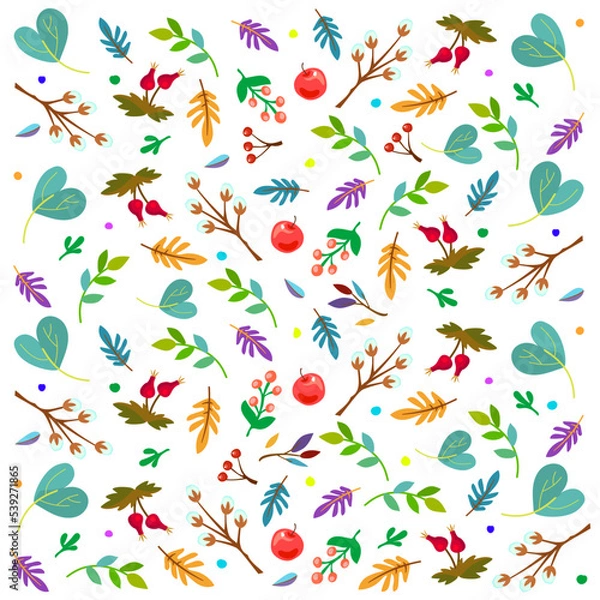 Obraz Vector pattern with leaves  Winter time. Vector illustration. Background for fabric, wallpaper, design. Children's illustration.