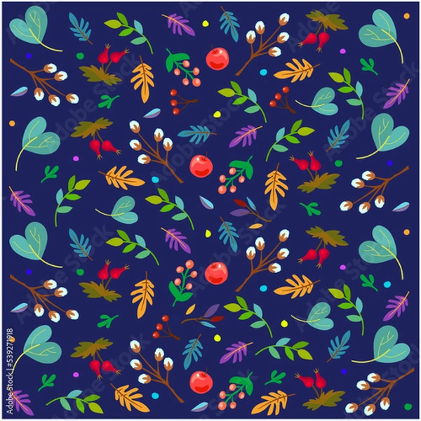 Fototapeta Vector pattern with leaves  Winter time. Vector illustration. Background for fabric, wallpaper, design. Children's illustration.