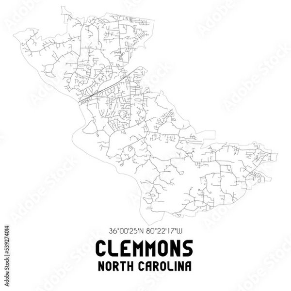 Fototapeta Clemmons North Carolina. US street map with black and white lines.