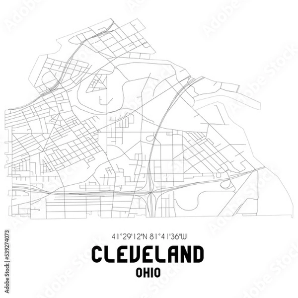 Obraz Cleveland Ohio. US street map with black and white lines.