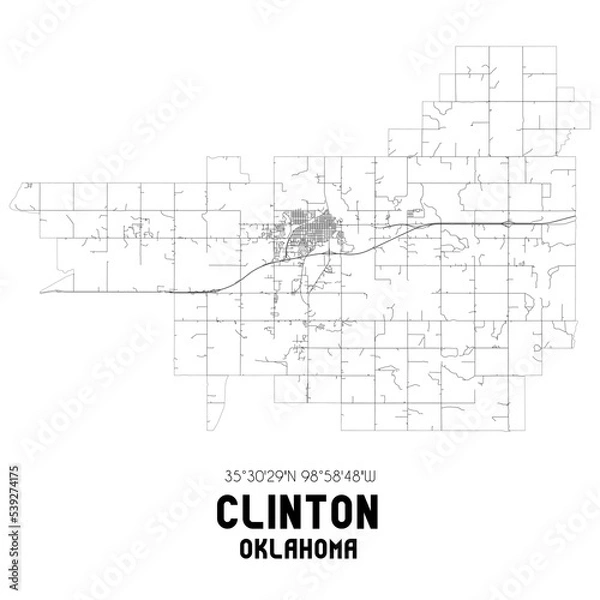 Obraz Clinton Oklahoma. US street map with black and white lines.