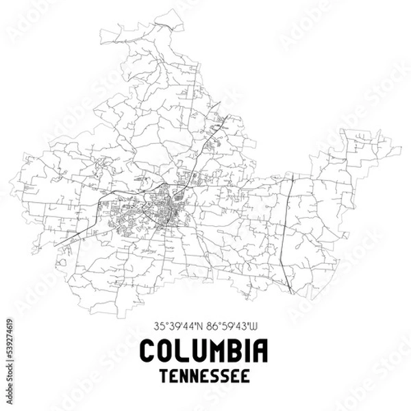 Fototapeta Columbia Tennessee. US street map with black and white lines.