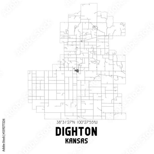 Obraz Dighton Kansas. US street map with black and white lines.