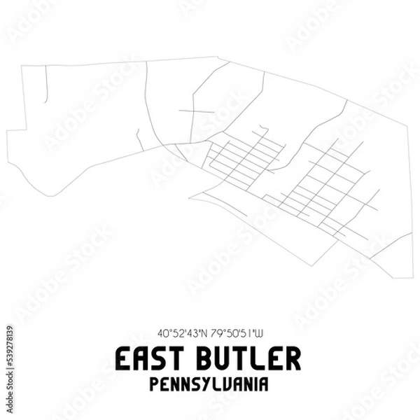 Fototapeta East Butler Pennsylvania. US street map with black and white lines.