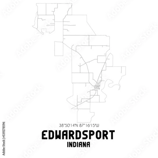 Fototapeta Edwardsport Indiana. US street map with black and white lines.