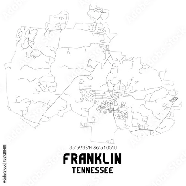 Fototapeta Franklin Tennessee. US street map with black and white lines.