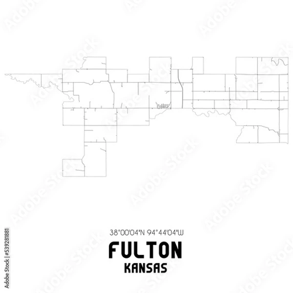 Fototapeta Fulton Kansas. US street map with black and white lines.
