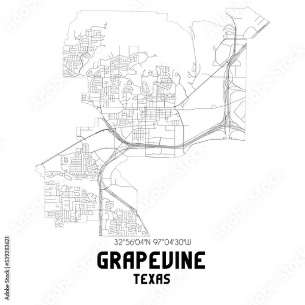Fototapeta Grapevine Texas. US street map with black and white lines.