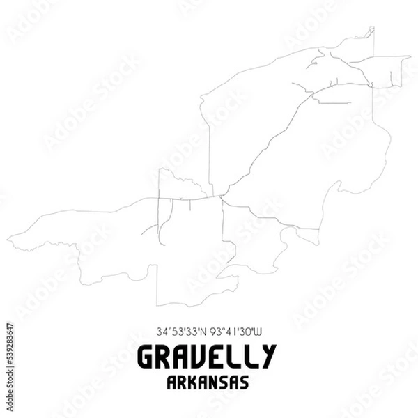 Fototapeta Gravelly Arkansas. US street map with black and white lines.