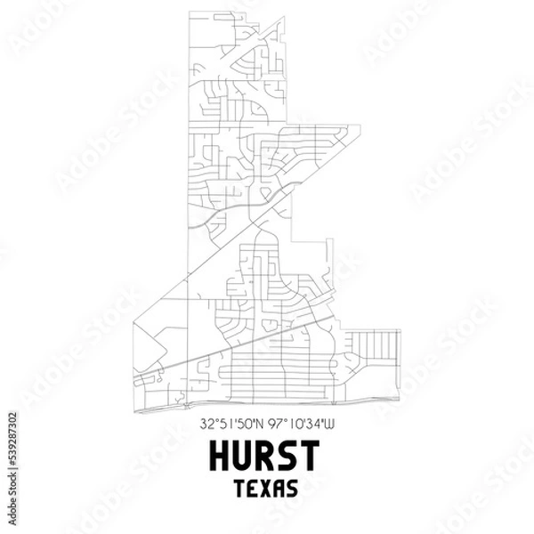 Obraz Hurst Texas. US street map with black and white lines.