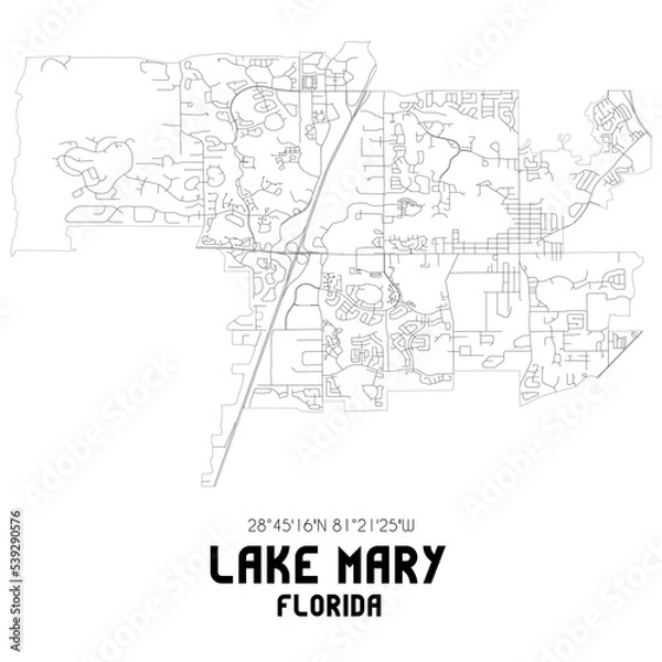 Fototapeta Lake Mary Florida. US street map with black and white lines.