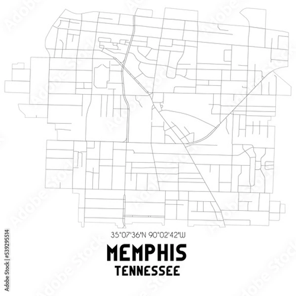 Fototapeta Memphis Tennessee. US street map with black and white lines.