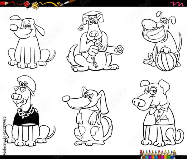 Obraz cartoon dogs or puppies characters set coloring page