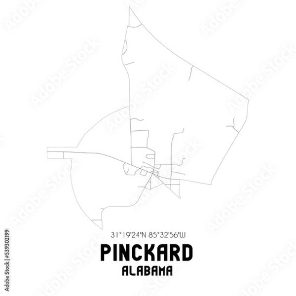 Obraz Pinckard Alabama. US street map with black and white lines.
