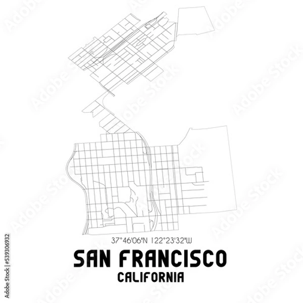 Fototapeta San Francisco California. US street map with black and white lines.