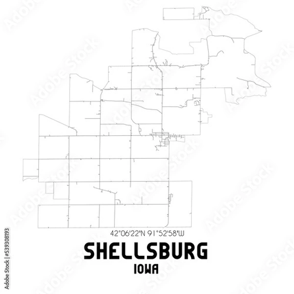 Fototapeta Shellsburg Iowa. US street map with black and white lines.