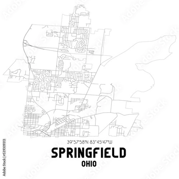 Fototapeta Springfield Ohio. US street map with black and white lines.