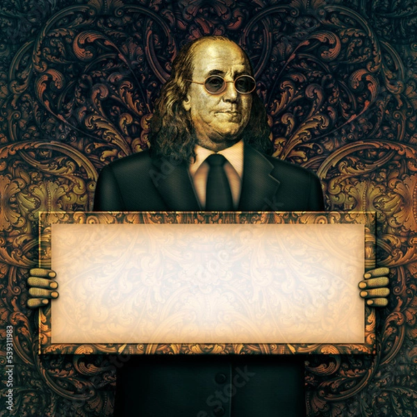 Obraz Blank Sign Held by Benjamin Franklin
