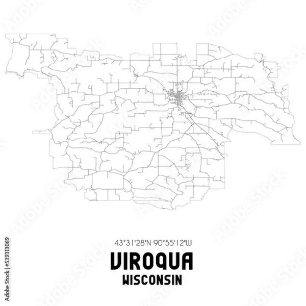 Fototapeta Viroqua Wisconsin. US street map with black and white lines.