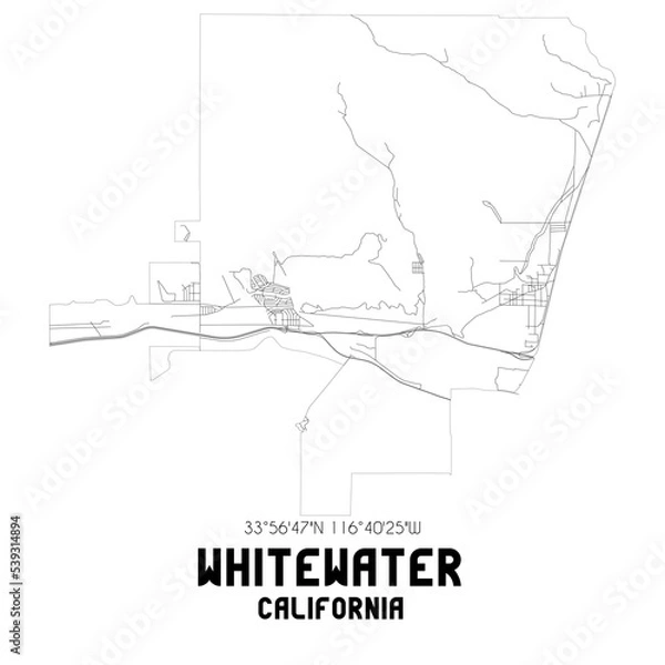 Fototapeta Whitewater California. US street map with black and white lines.