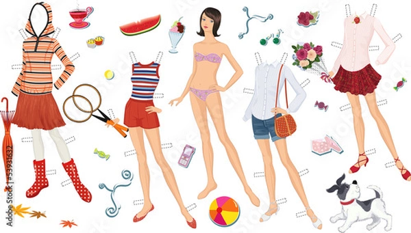 Obraz Paper doll of a teen girl and clothing for her