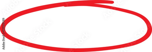 Fototapeta Red circle, pen draw. Highlight hand drawing different circles isolated on background. Handwritten red circle. For marking text, numbers, marker pen, pencil, logo and text check, vector illustration