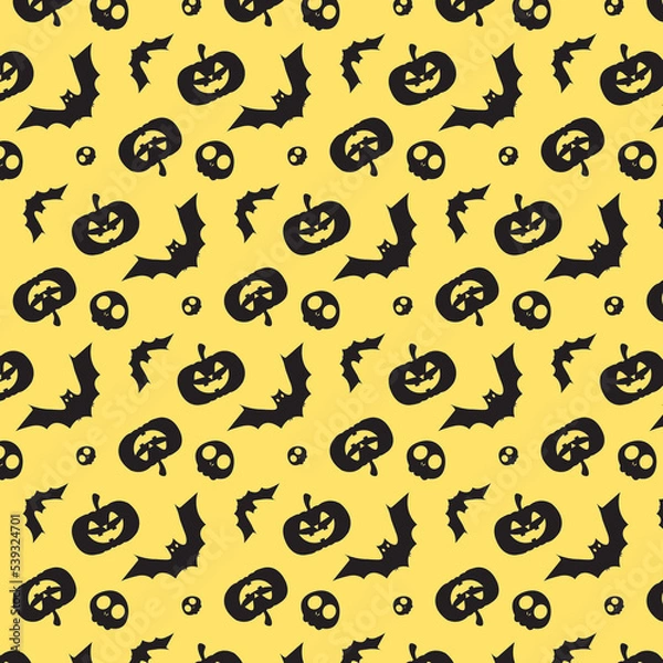 Fototapeta Black and Yellow Halloween Seamless Pattern With Pumpkin And Bats. Seamless halloween pattern. Halloween Background With Pumpkin And Bats . Vector Illustration