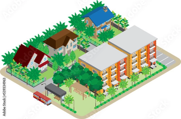 Fototapeta 街並みの立体図. 都市の景観. 