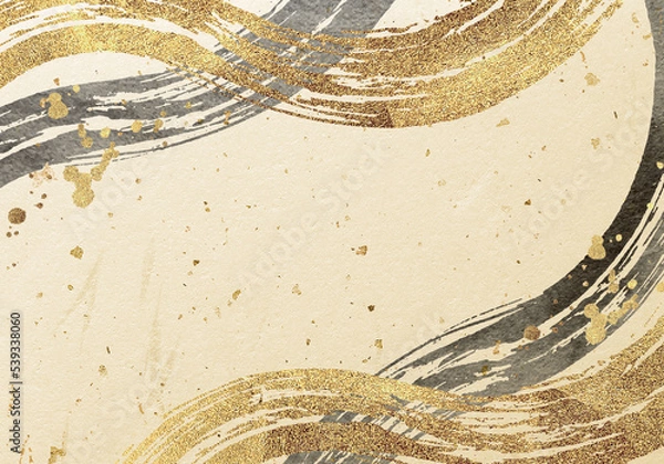 Obraz 流動的なゴールドの筆線画の和風背景