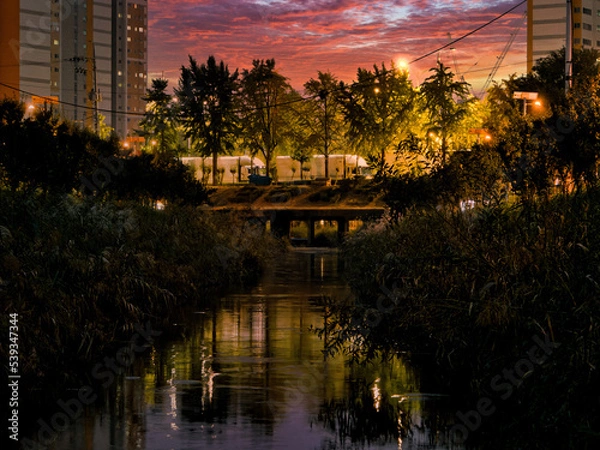 Fototapeta 가을 도시의 석양