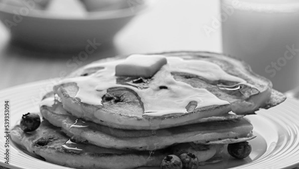 Obraz Stack of pancakes with breakfast spread