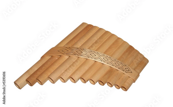 Fototapeta Wooden pan flute on a white background. It is isolated