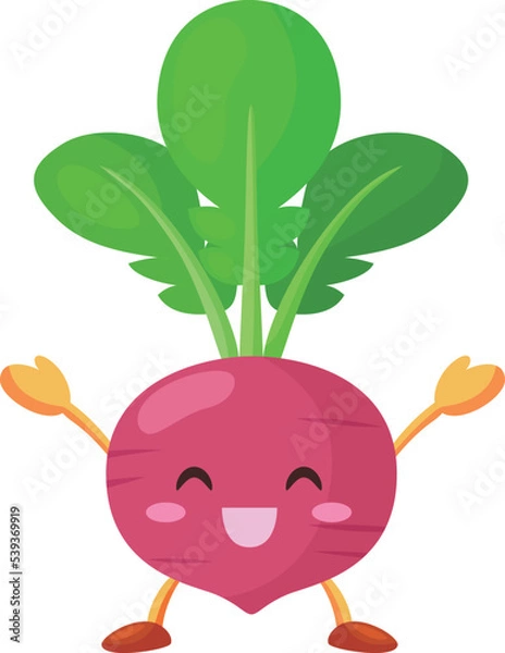 Obraz 両手を挙げて喜ぶかわいい赤カブのキャラクターのイラスト