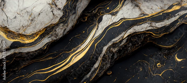 Fototapeta The texture of black and white marble with gold veins. Natural pattern. Abstract 3D illustration of marble surface for backgrounds, wallpapers, photo wallpapers, murals, posters.