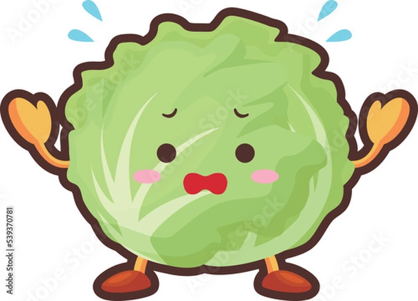 Fototapeta 焦るかわいいレタスのキャラクターのイラスト