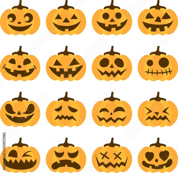 Obraz ハロウィンかぼちゃのベクターイラストアイコンセット素材
