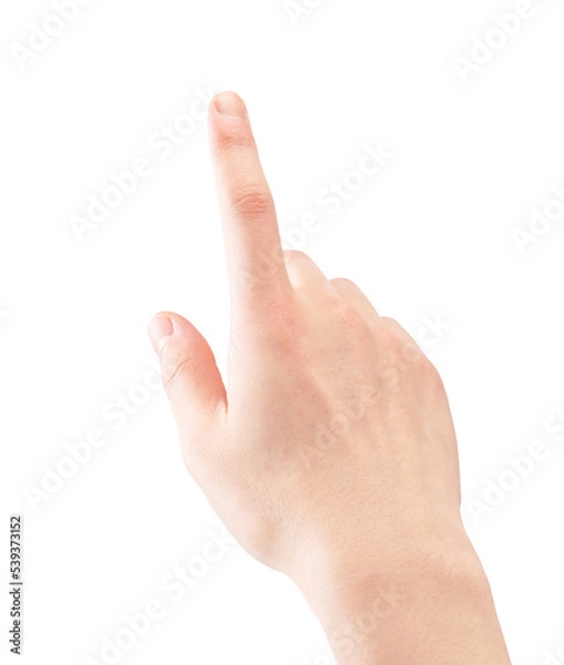 Obraz 指を差す・人差し指でタッチ操作する男性の手・ハンドパーツ（背景透過切り抜き合成用png素材）