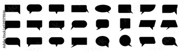 Obraz Set of black speech bubble vector on white background. Cloud bubble, talk, speech balloon, think and speak in hand drawn pattern. Collection of chat icon design for sticker, decoration.