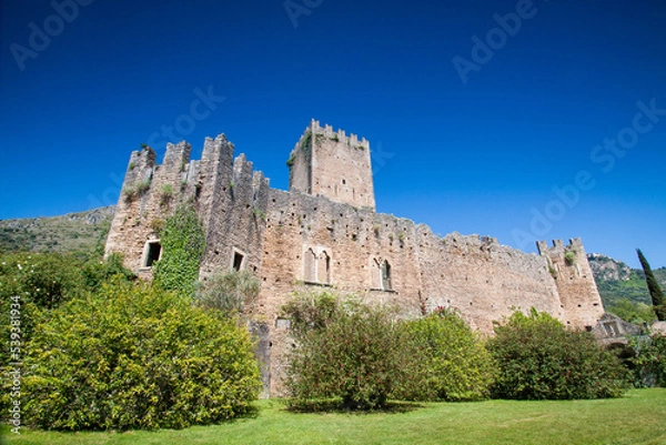 Obraz View of the Castello con la torre in Garden of Ninfa, Lazio, Italy
