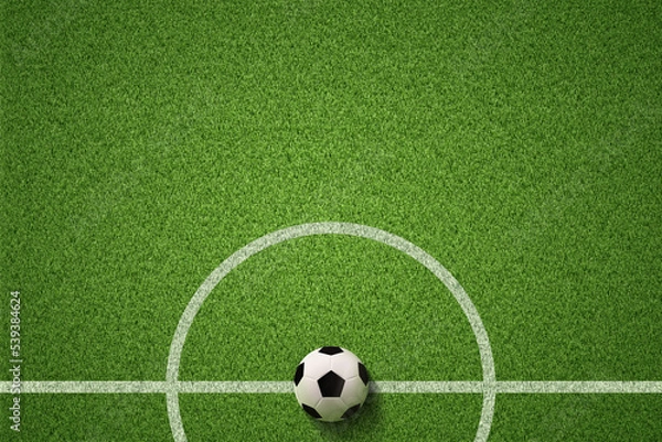 Obraz Soccer field or Football field with soccer ball on green grass background