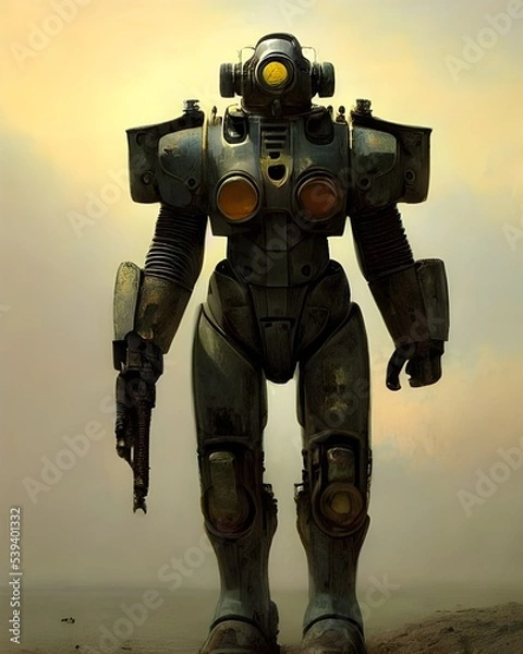 Fototapeta Post Apocalyptic alien armored robot 