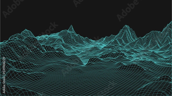 Fototapeta Abstract landscape background. Mesh structure. Polygonal wireframe background. 3d technology vector illustration	